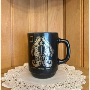Vintage Anchor Hocking Black Glass Gemini Zodiac Mug 12 oz